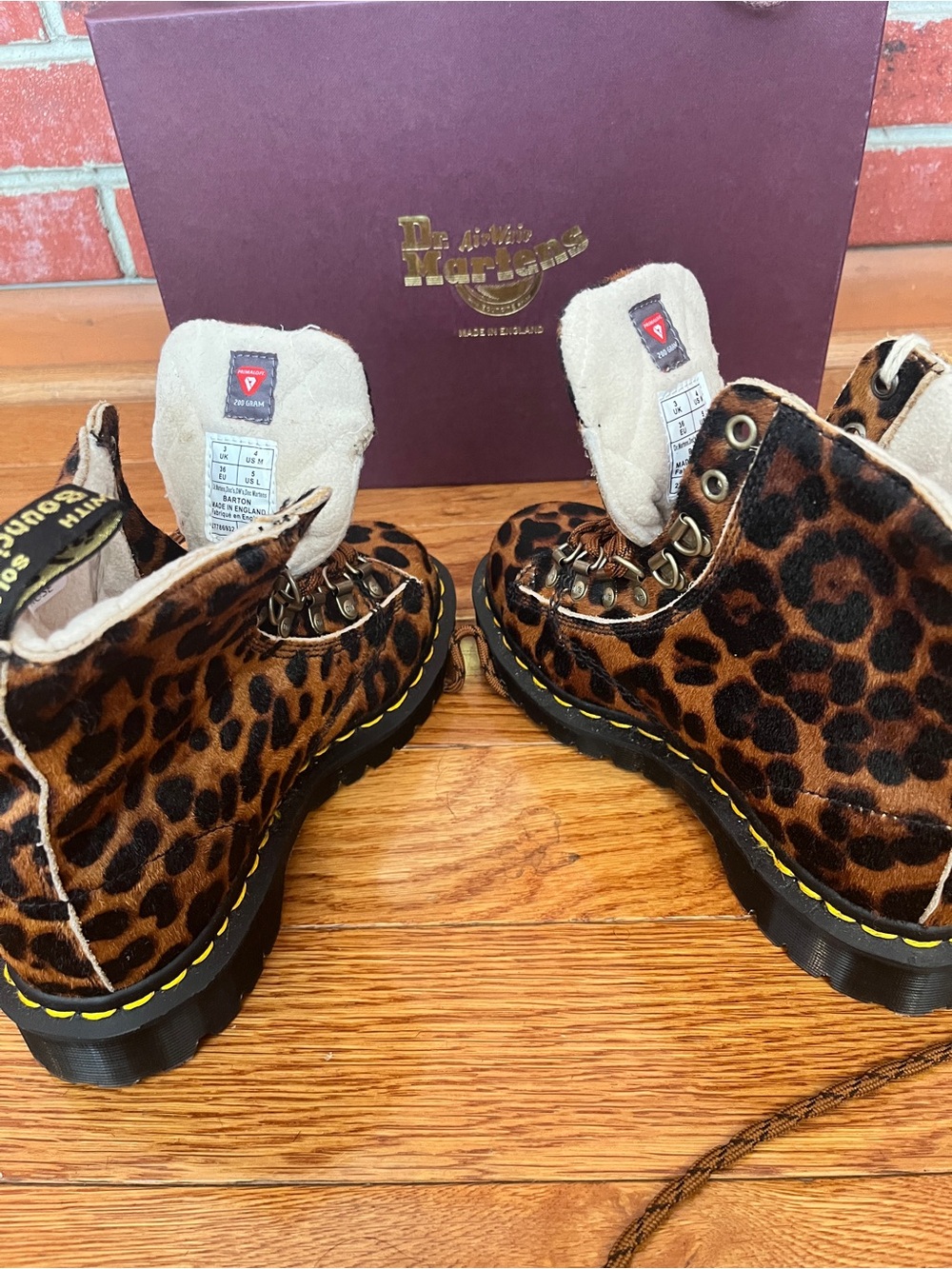 Dr. Martens Leopard Print Lace-Up Boots in Brown - Picture 4 of 10